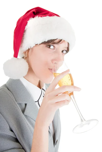 商务女孩在圣诞老人帽子 — 图库照片
