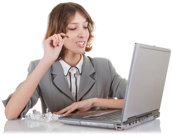 Affärskvinna och laptop — Stockfoto