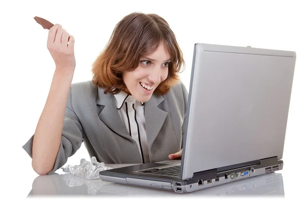 Mulher e laptop — Fotografia de Stock