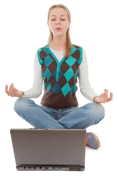 Trendy girl with computer — Stock Photo, Image