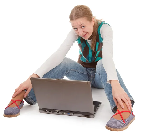 Student girl and laptop — Stock Photo, Image