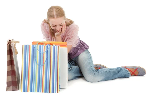 Young girl with purchases — Stock Photo, Image