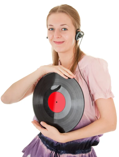 Νεαρό κορίτσι με ένα ακουστικά — Φωτογραφία Αρχείου
