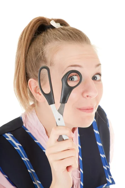 Barber girl with scissors — Stock Photo, Image