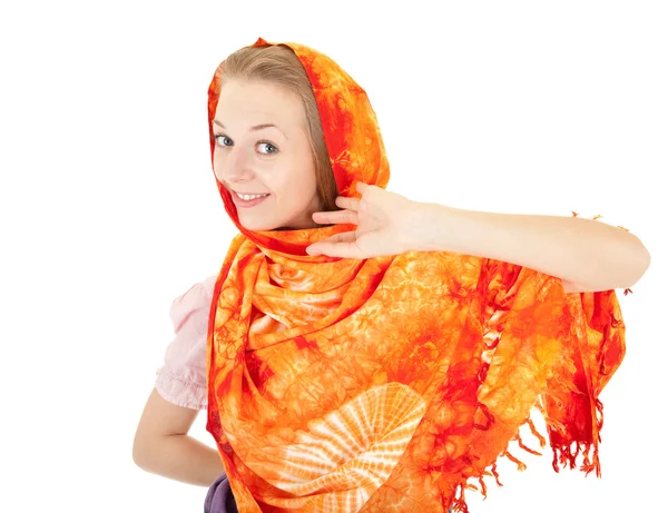 Giovane ragazza con scialle arancione — Foto Stock