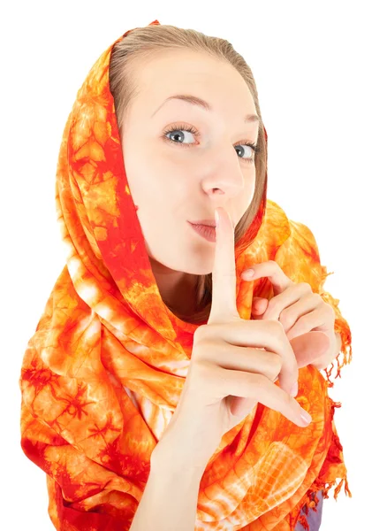 Chica joven con chal naranja —  Fotos de Stock