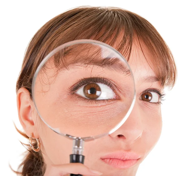 Woman and magnifier Stock Photo