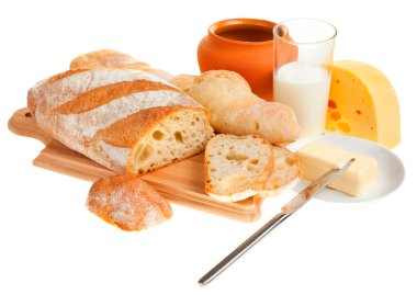 Piece of butter, bread and a knife clipart