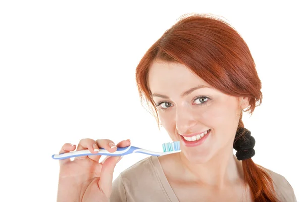 Chica con cepillo de dientes —  Fotos de Stock