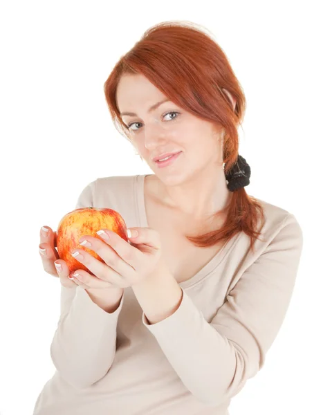 Redhead girl with apple — Stock Photo, Image