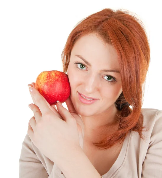 Redhead girl with apple — Stock Photo, Image