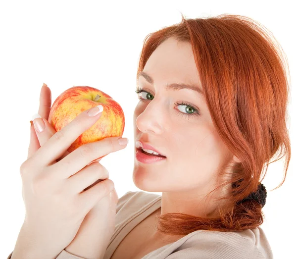 Menina ruiva com maçã — Fotografia de Stock