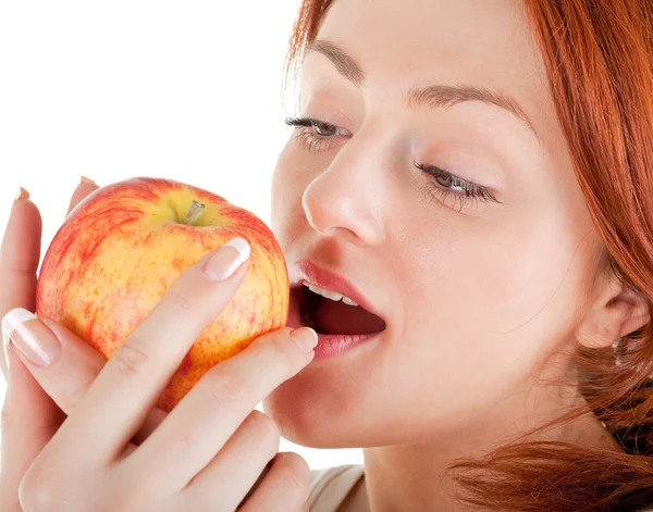 Menina ruiva com maçã — Fotografia de Stock