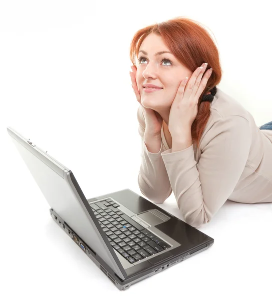 Trendy girl with computer — Stock Photo, Image