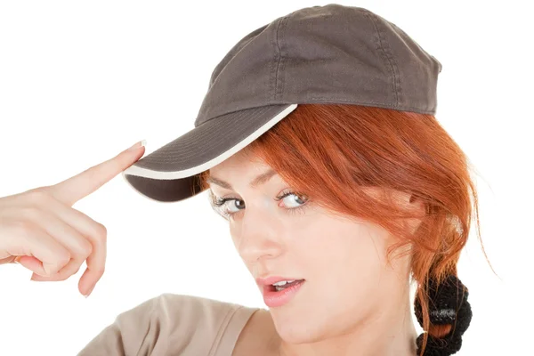 Módní dívka s čepici — Stock fotografie
