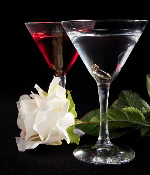 장미와 칵테일 2 잔 — 스톡 사진