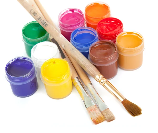 Jars with colored gouache — Stock Photo, Image