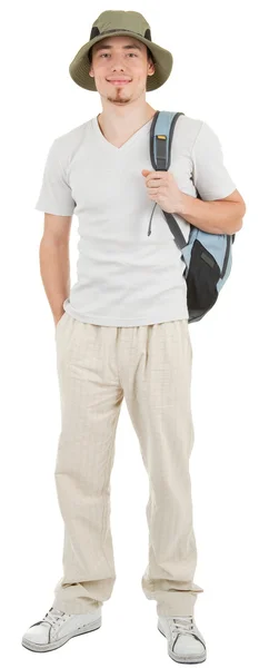 Młody turysta na białym — Zdjęcie stockowe