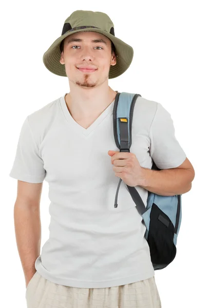 Beyaz üzerine genç turist — Stok fotoğraf