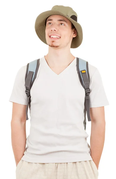 Mladý turista na bílém — Stock fotografie