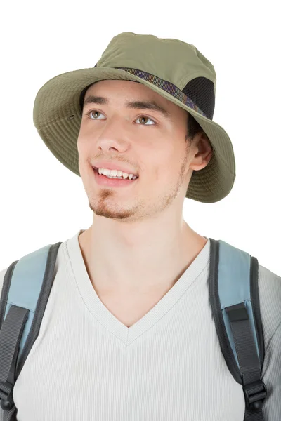 Mladý turista na bílém — Stock fotografie