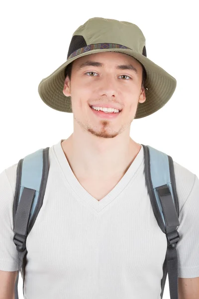 Jong toerist op wit — Stockfoto