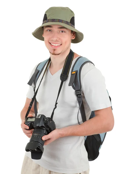 Молодой турист с камерой — стоковое фото