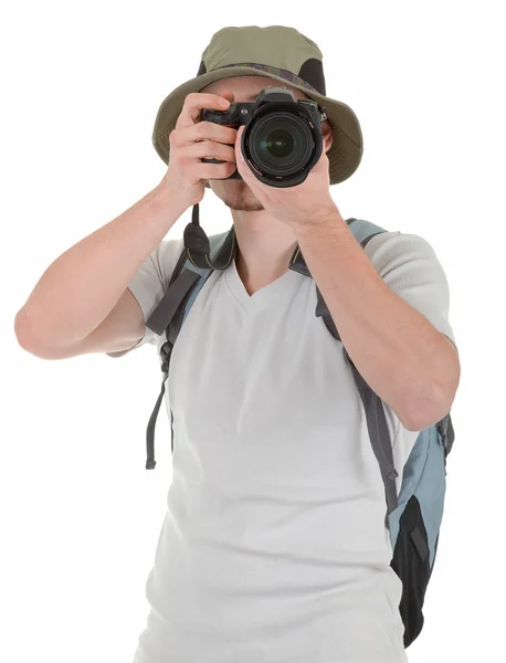 Jovem turista com câmera — Fotografia de Stock
