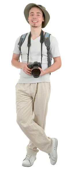 Молодой турист с камерой — стоковое фото