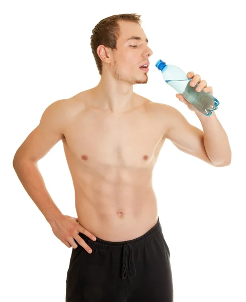 Sportman met een fles van heldere vloeistof — Stockfoto
