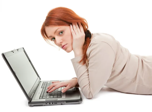 Trendy girl with computer Stock Photo
