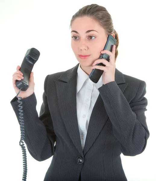 Emotional woman with a telephone — Stock Photo, Image