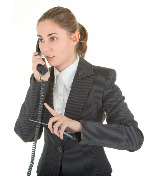 Emotional woman with a telephone — Stock Photo, Image