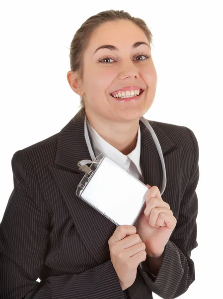 Mujer de negocios con placa en blanco —  Fotos de Stock