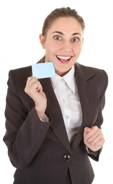 Business woman with blank badge — Stock Photo, Image