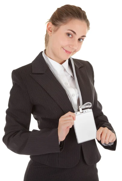 Geschäftsfrau mit leerem Abzeichen — Stockfoto