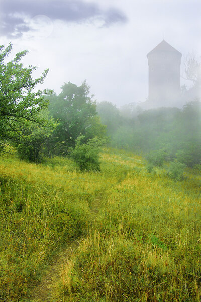 Fantasy tower in fog