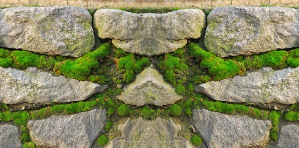石头砌的墙，成为绿色的青苔 — 图库照片