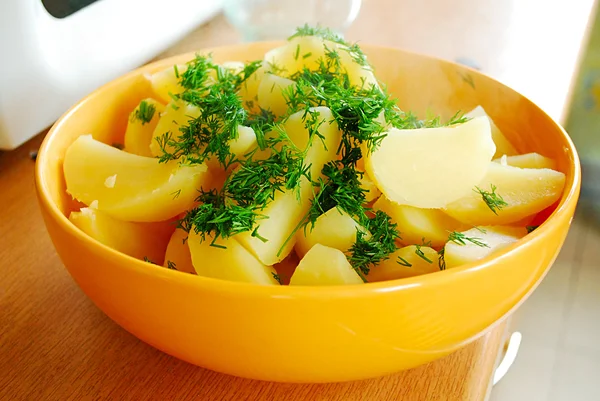 Kokt potatis med en färsk dill — Stockfoto