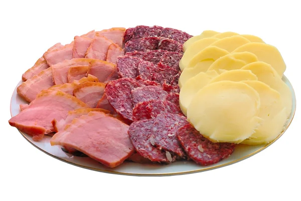 Piece of smoked meat and cheese — Stock Photo, Image