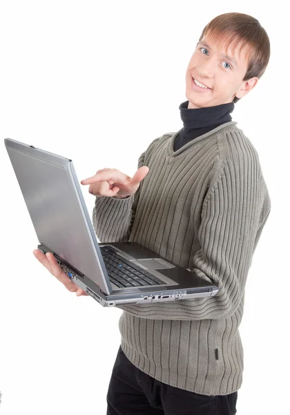 Młody człowiek z laptopem — Zdjęcie stockowe