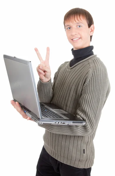 Νεαρός άνδρας με φορητό υπολογιστή — Φωτογραφία Αρχείου