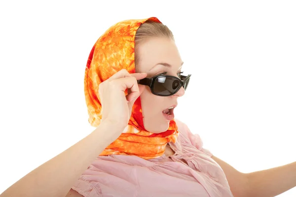 Young girl with orange shawl — Stock Photo, Image