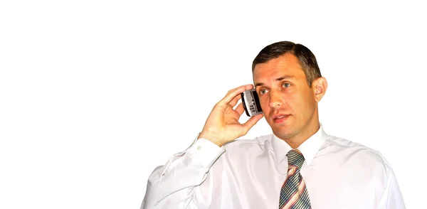 Empresário fala telefone celular — Fotografia de Stock