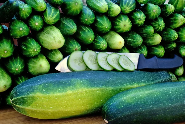 Oblong marrow and green cucumber — Stock Photo, Image