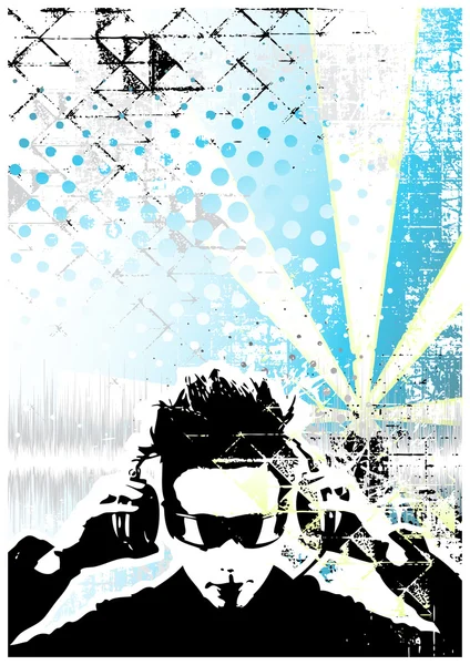 DJ blauwe poster achtergrond 2 — Stockvector