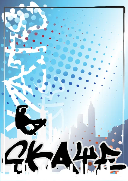 Skate fond bleu 1 — Image vectorielle