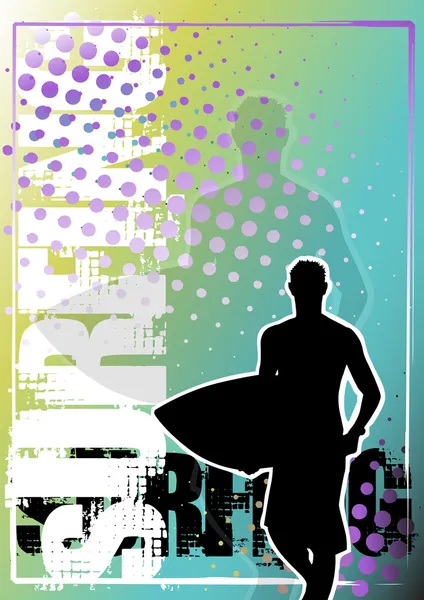 サーフィンの黄金のポスターの背景 1 — ストックベクタ