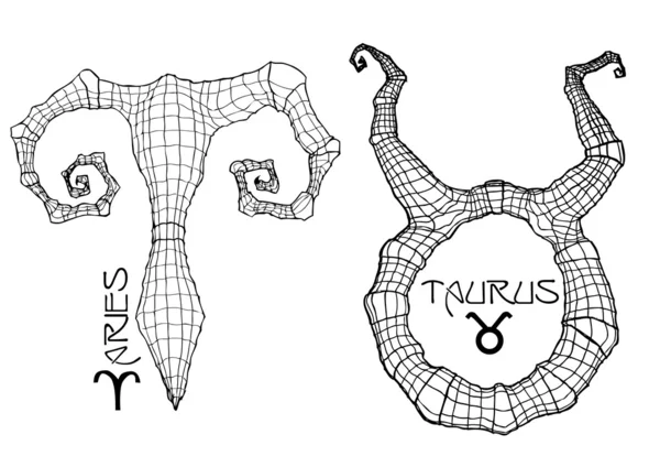 Aries y tauro símbolos del zodíaco — Vector de stock