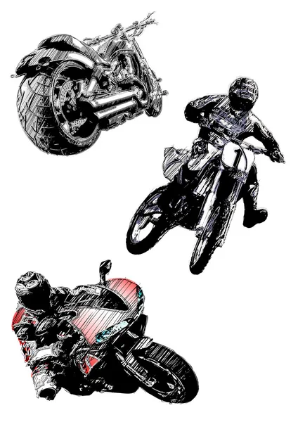 Motorcyklar trio — Stock vektor